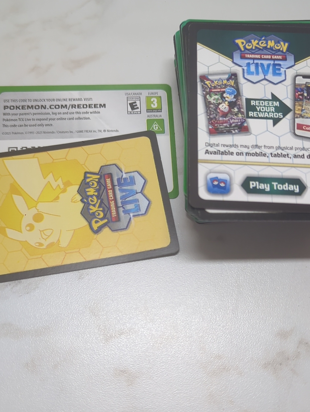POKEMON LIVE REDEEM CARDS